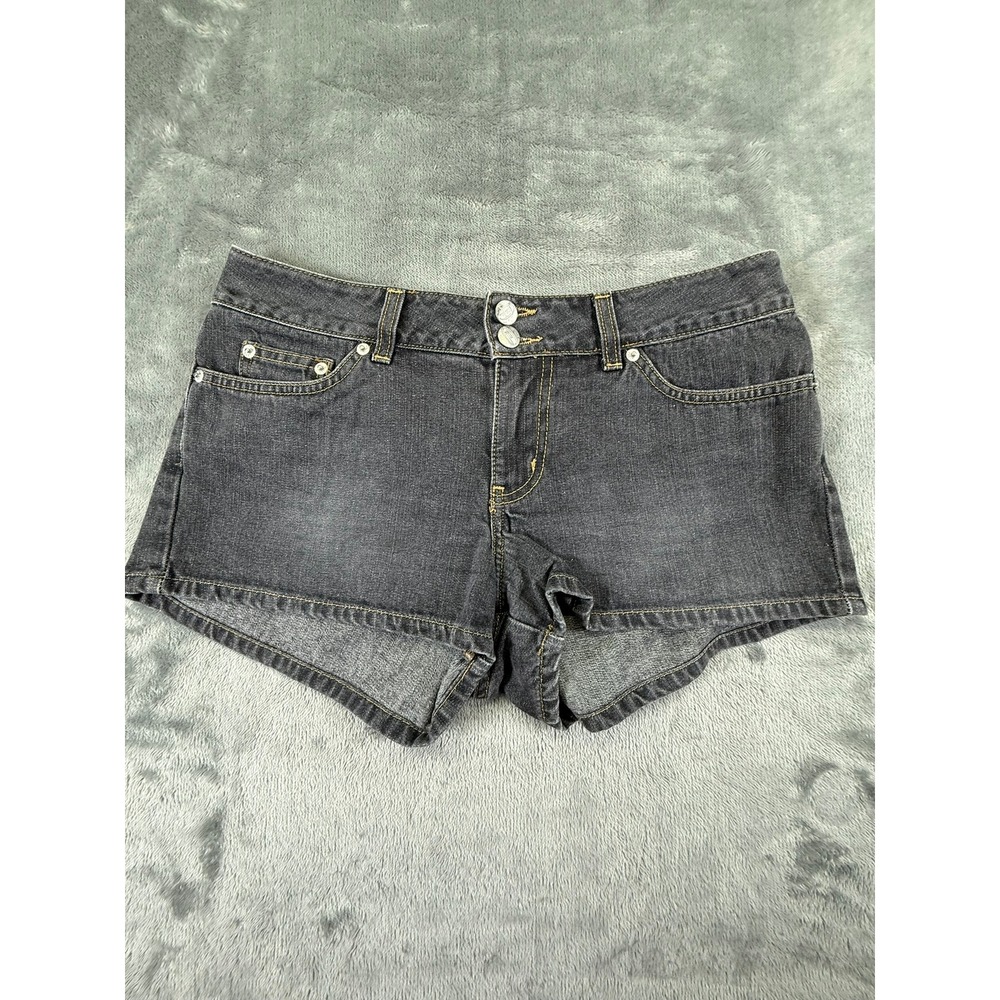 Bongo Womens Faded Black Denim Hipster Shorts Double Button Low Rise Size 9